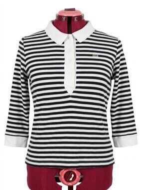 LACOSTE - Black and White Striped Polo Shirt - Size 44